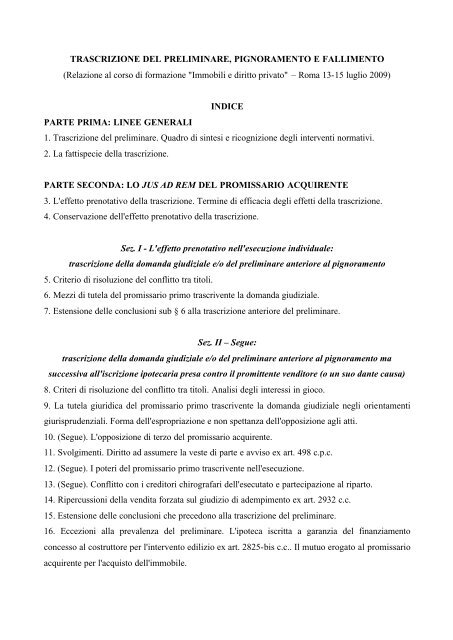 Trascrizione del preliminare, pignoramento e fallimento