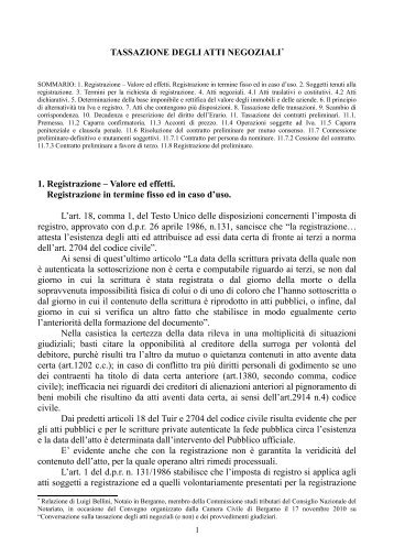 TASSAZIONE DEGLI ATTI NEGOZIALI* 1. Registrazione – Valore ed ...