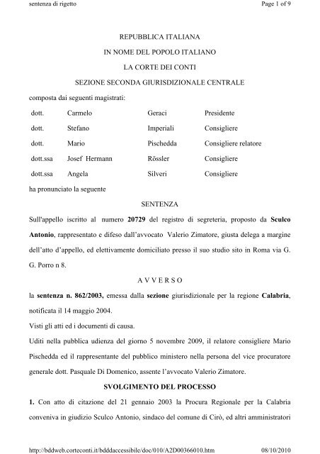 REPUBBLICA ITALIANA IN NOME DEL POPOLO ... - Corte dei Conti