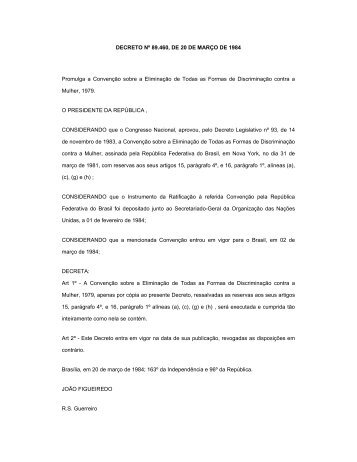 DECRETO Nº 89.460, DE 20 DE MARÇO DE 1984 Promulga a ...