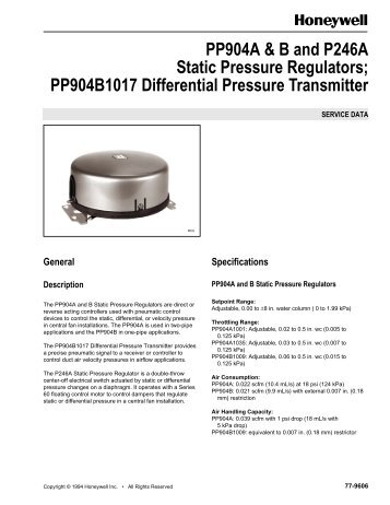 77-9606 - PP904A & B and P246A Static Pressur Regulators ...