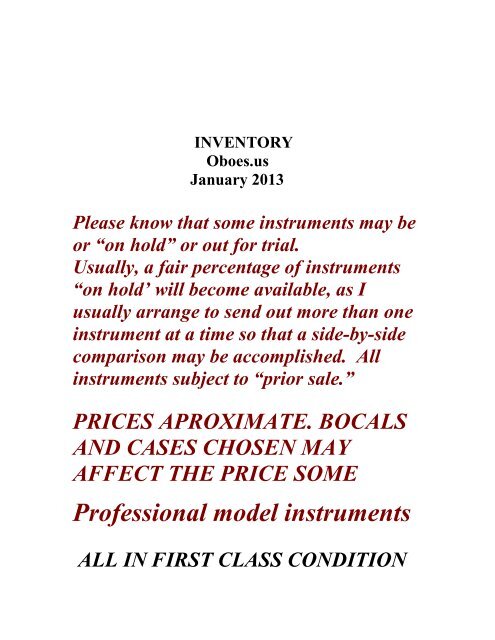 Instruments for sale - Peter Hurd Oboe