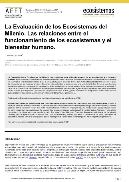 La Evaluación de los Ecosistemas del Milenio. Las ... - OCW