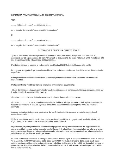 SCRITTURA PRIVATA PRELIMINARE DI ... - Piacenza case