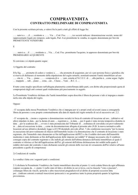 Contratto Preliminare Compravendita Servizinisiit
