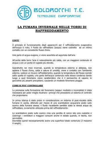 la fumana invernale nelle torri di raffreddamento - Boldrocchi T.E.