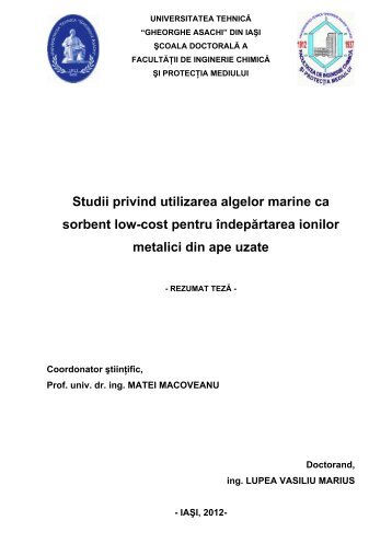 Studii privind utilizarea algelor marine ca sorbent low-cost pentru ...