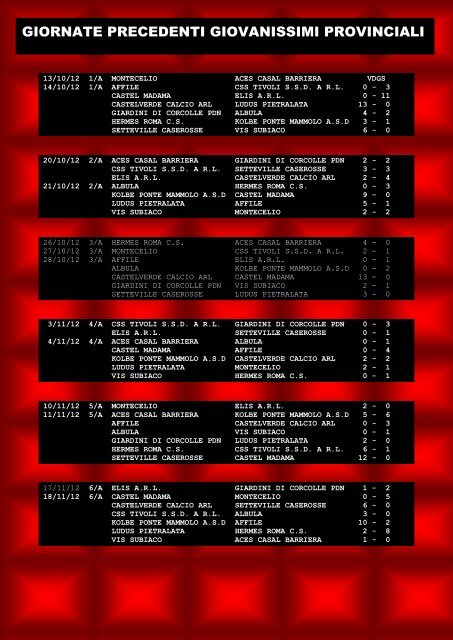 giornate precedenti giovanissimi provinciali - ASD Hermes Roma CS