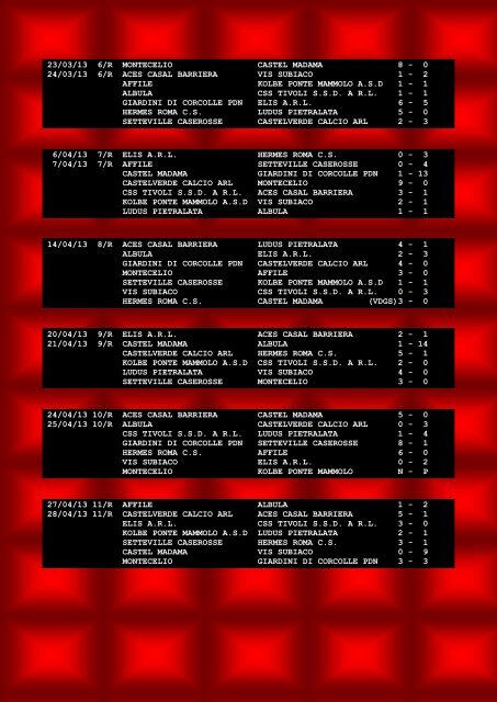 giornate precedenti giovanissimi provinciali - ASD Hermes Roma CS