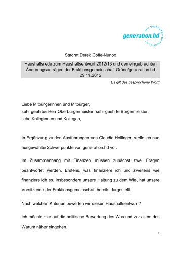 Stadrat Derek Cofie-Nunoo Haushaltsrede zum ... - Stadt Heidelberg