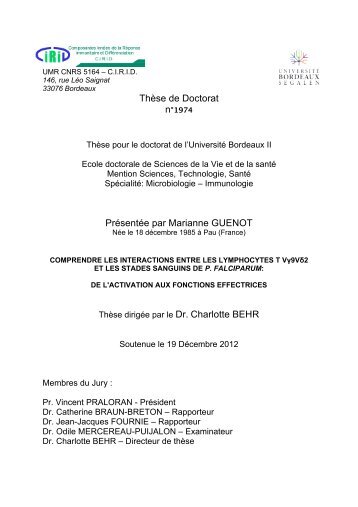 Thèse de Doctorat Présentée par Marianne GUENOT