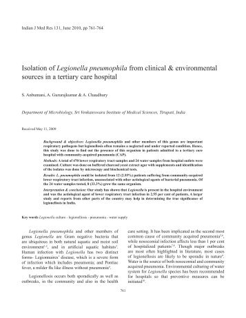 Isolation of Legionella pneumophila from clinical & environmental ...