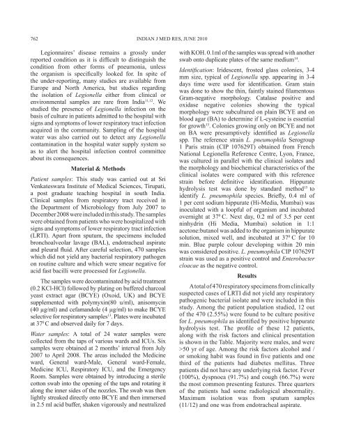 Isolation of Legionella pneumophila from clinical & environmental ...