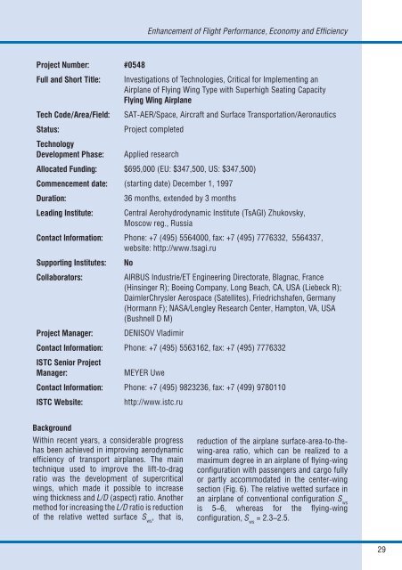 Aerospace Research - ISTC Funded Projects 1994-2009