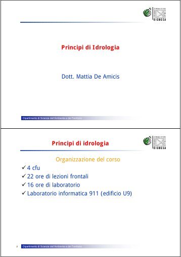 Principi di Idrologia - idpa - sezione di milano