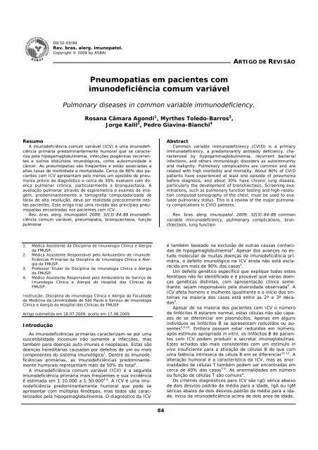 Pneumopatias em pacientes com imunodeficiência comum variável