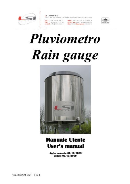 Pluviometro Rain gauge Manuale Utente User's manual - LSI - Lastem