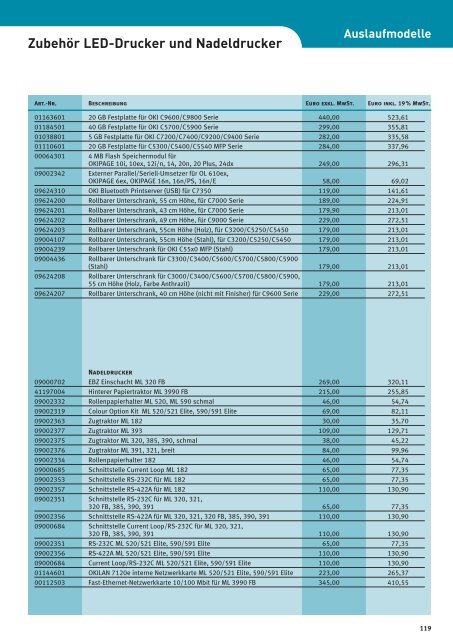 Zum Druck gibt's OKI. Preisliste 1. Januar 2009