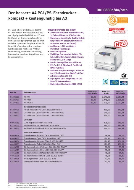 Zum Druck gibt's OKI. Preisliste 1. Januar 2009