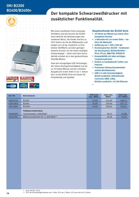 Zum Druck gibt's OKI. Preisliste 1. Januar 2009