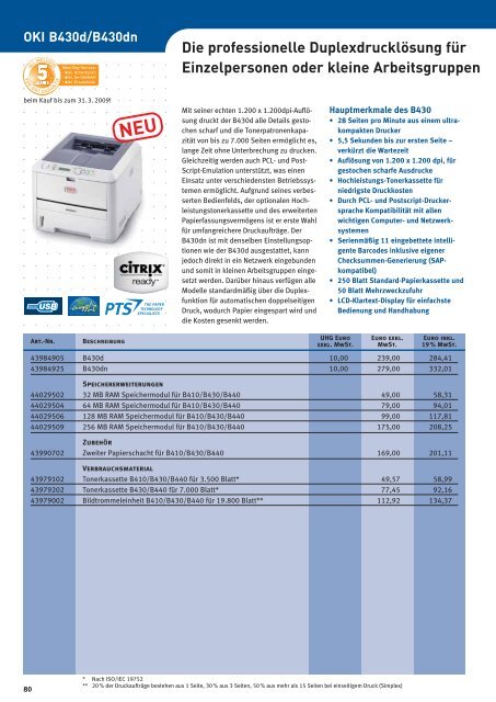 Zum Druck gibt's OKI. Preisliste 1. Januar 2009