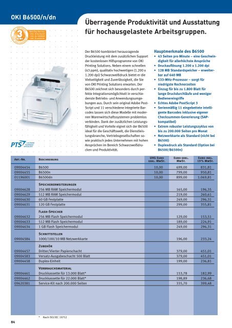 Zum Druck gibt's OKI. Preisliste 1. Januar 2009