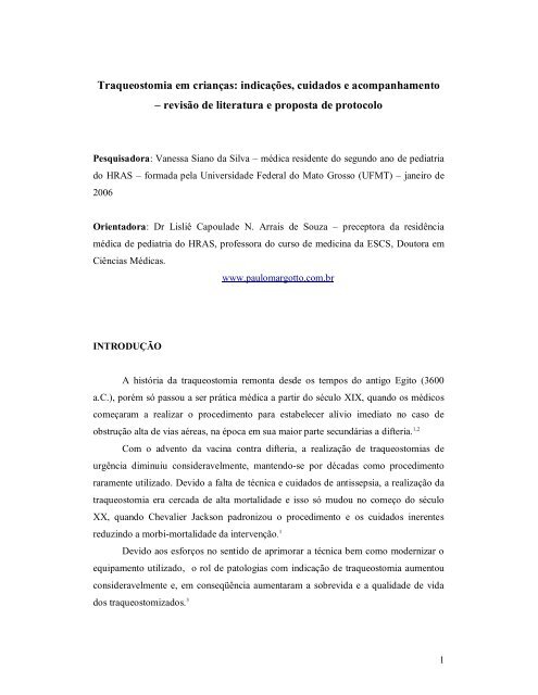 Traqueostomia em crianças - Paulo Roberto Margotto