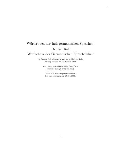 Wörterbuch der Indogermanischen Sprachen: Dritter Teil ...