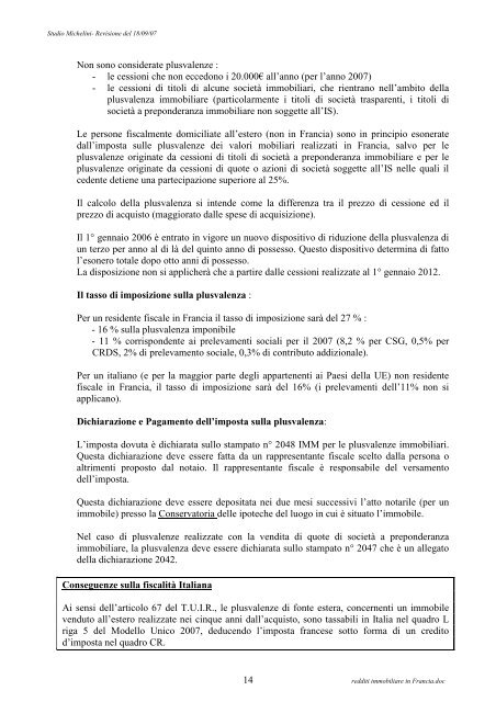 Redditi di provenienza immobiliare in Francia - Mauro MICHELINI