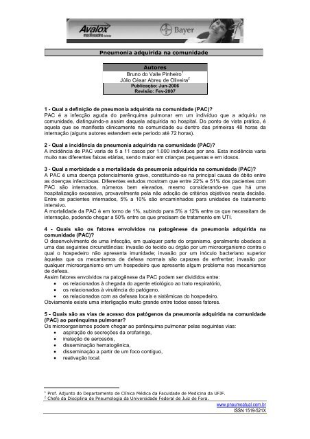 Pneumonia adquirida na comunidade - Unifesp