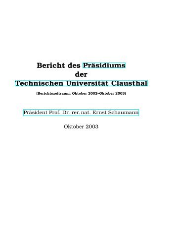 Bericht des Präsidiums der Technischen Universität ... - TU Clausthal