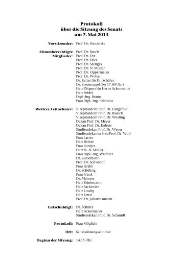 Protokoll über die Sitzung des Senats am 7. Mai 2013 - TU Clausthal