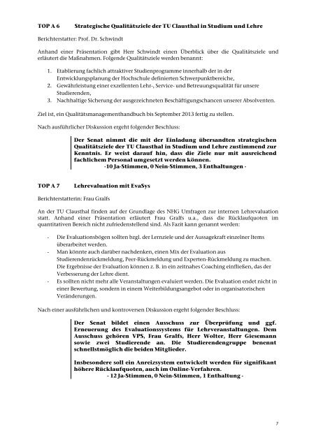 Protokoll über die Sitzung des Senats am 7. Mai 2013 - TU Clausthal