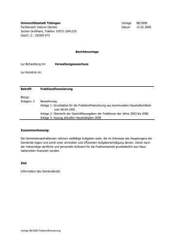 Vorlage 88/2008 Fraktionsfinanzierung vom 15.02.2008 - in Tübingen