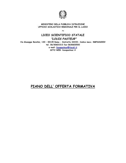 piano dell' offerta formativa - Liceo Scientifico Statale "Louis Pasteur"