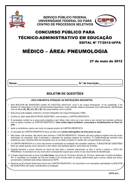 Médico - Área Pneumologia - Ceps - Universidade Federal do Pará