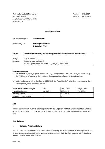 Universitätsstadt Tübingen Vorlage 371/2007 ... - in Tübingen