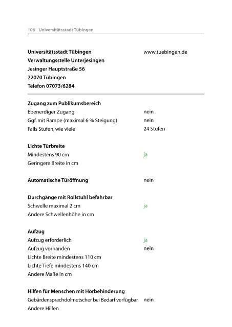 Ämter- und Behördenverzeichnis mit Angaben zur ... - in Tübingen