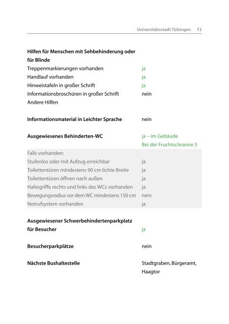 Ämter- und Behördenverzeichnis mit Angaben zur ... - in Tübingen