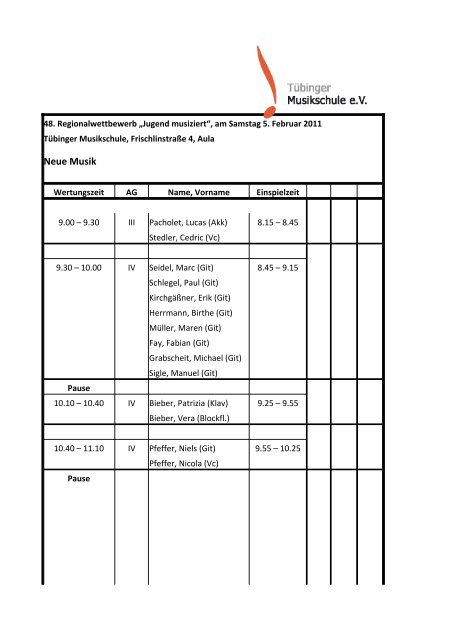 Neue Musik - Tübinger Musikschule