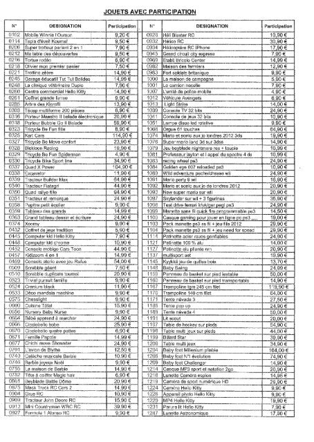 Téléchargez la liste des jouets avec participation - CE MBDA 18