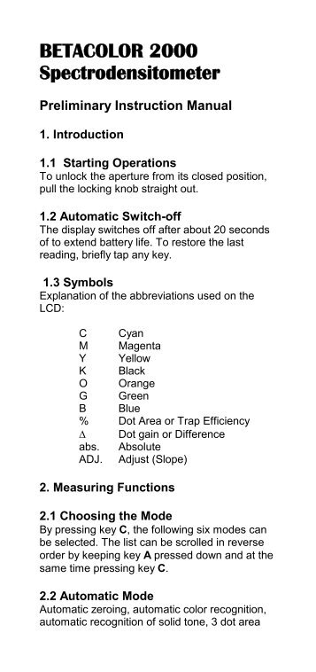 BETACOLOR 2000 Spectrodensitometer