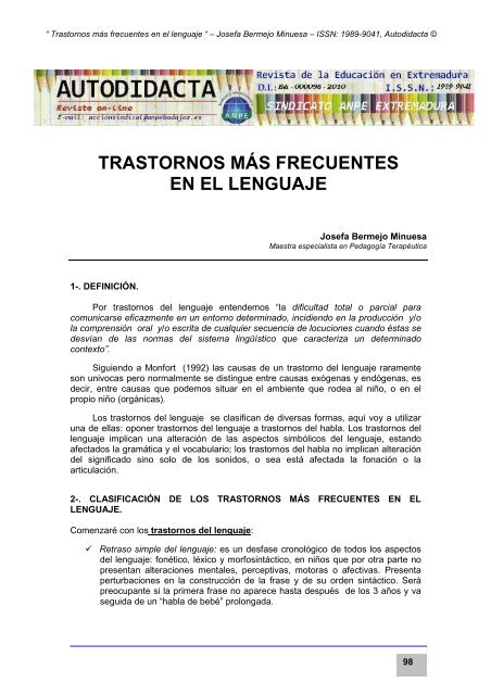 Trastornos del lenguaje más frecuentes - ANPE BADAJOZ