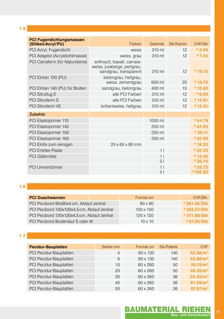 PREISLISTE 2012 - Baumaterial-Riehen