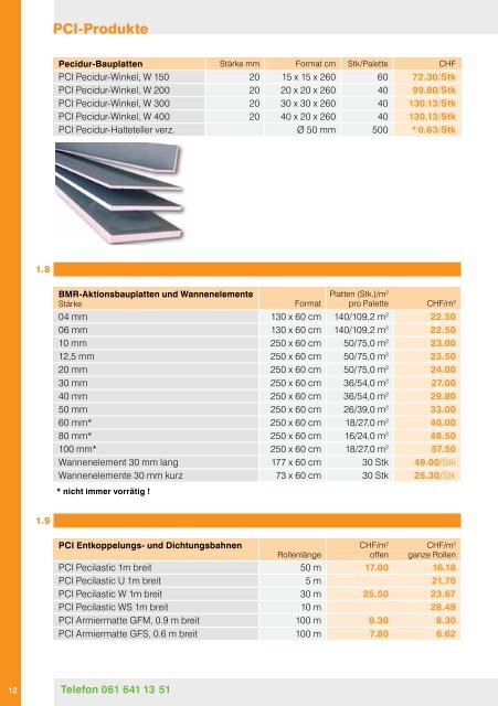 PREISLISTE 2012 - Baumaterial-Riehen