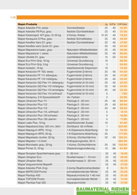 PREISLISTE 2012 - Baumaterial-Riehen