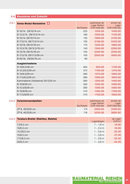 PREISLISTE 2012 - Baumaterial-Riehen