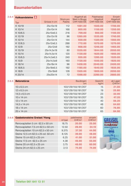 PREISLISTE 2012 - Baumaterial-Riehen