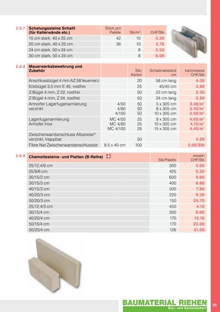 PREISLISTE 2012 - Baumaterial-Riehen