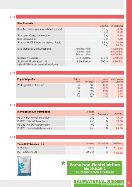 PREISLISTE 2012 - Baumaterial-Riehen